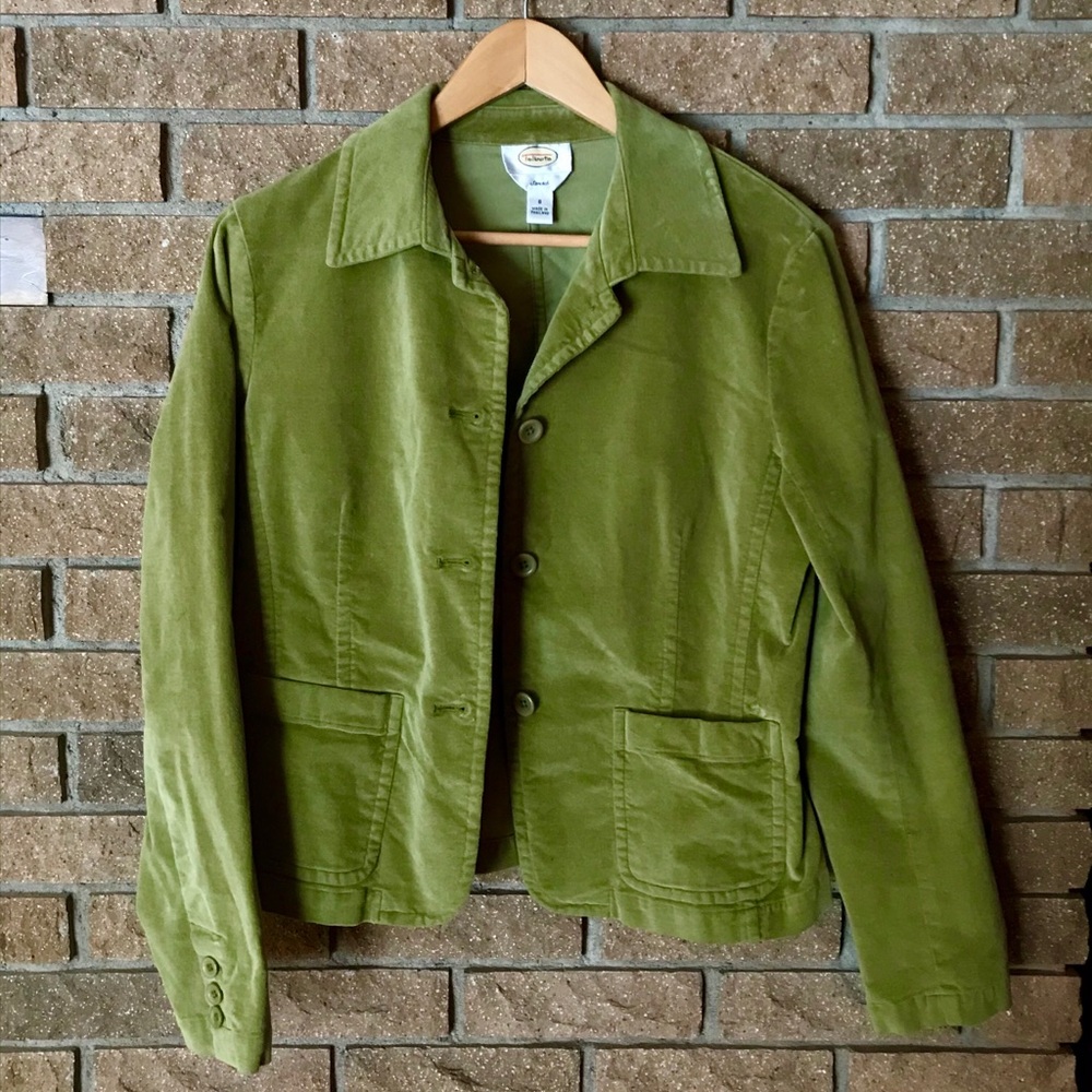 Talbots Crushed Velvet Green Buttoned Jacket